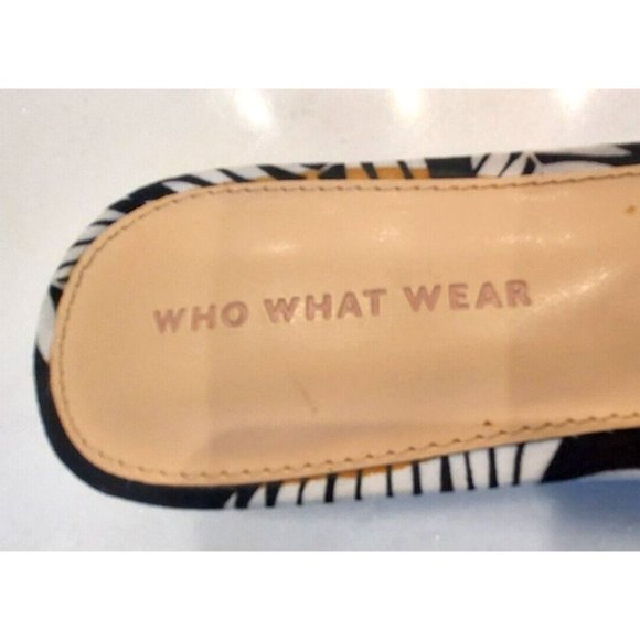Who What Wear‎ Sandals Size 8.5 Sloan Slide Black & White Tropical “See Ya” - Picture 2 of 6
